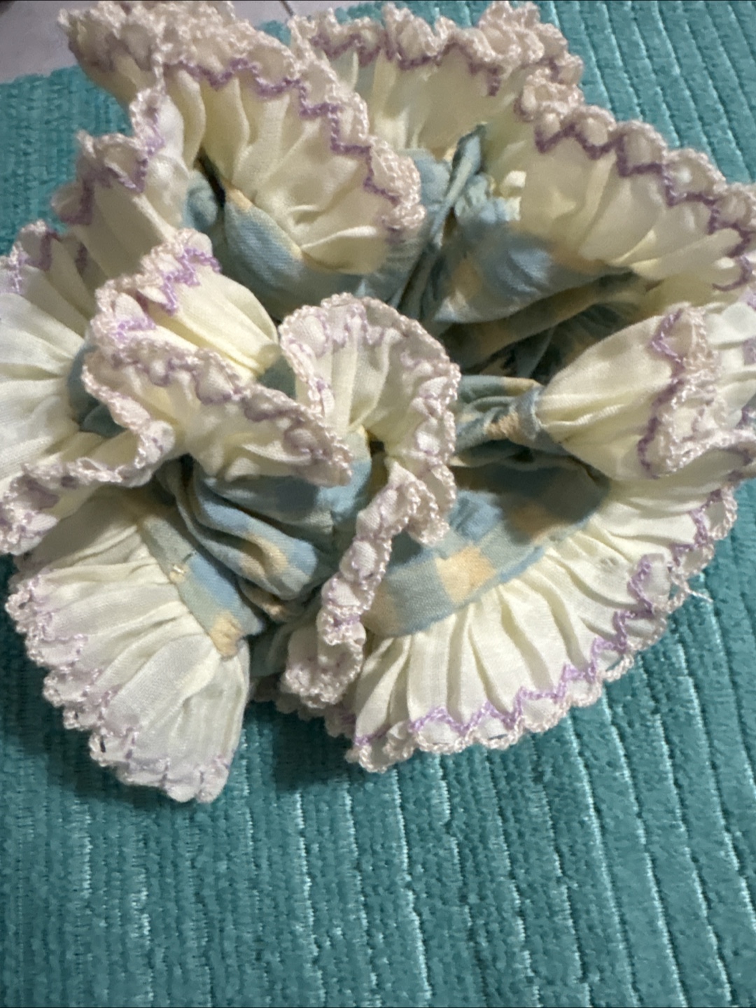 Ruffled Hair Scrunchie - Blue & White