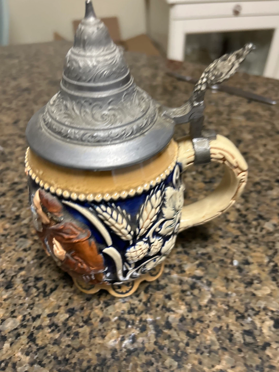 Vintage German Beer Stein with Pewter Lid