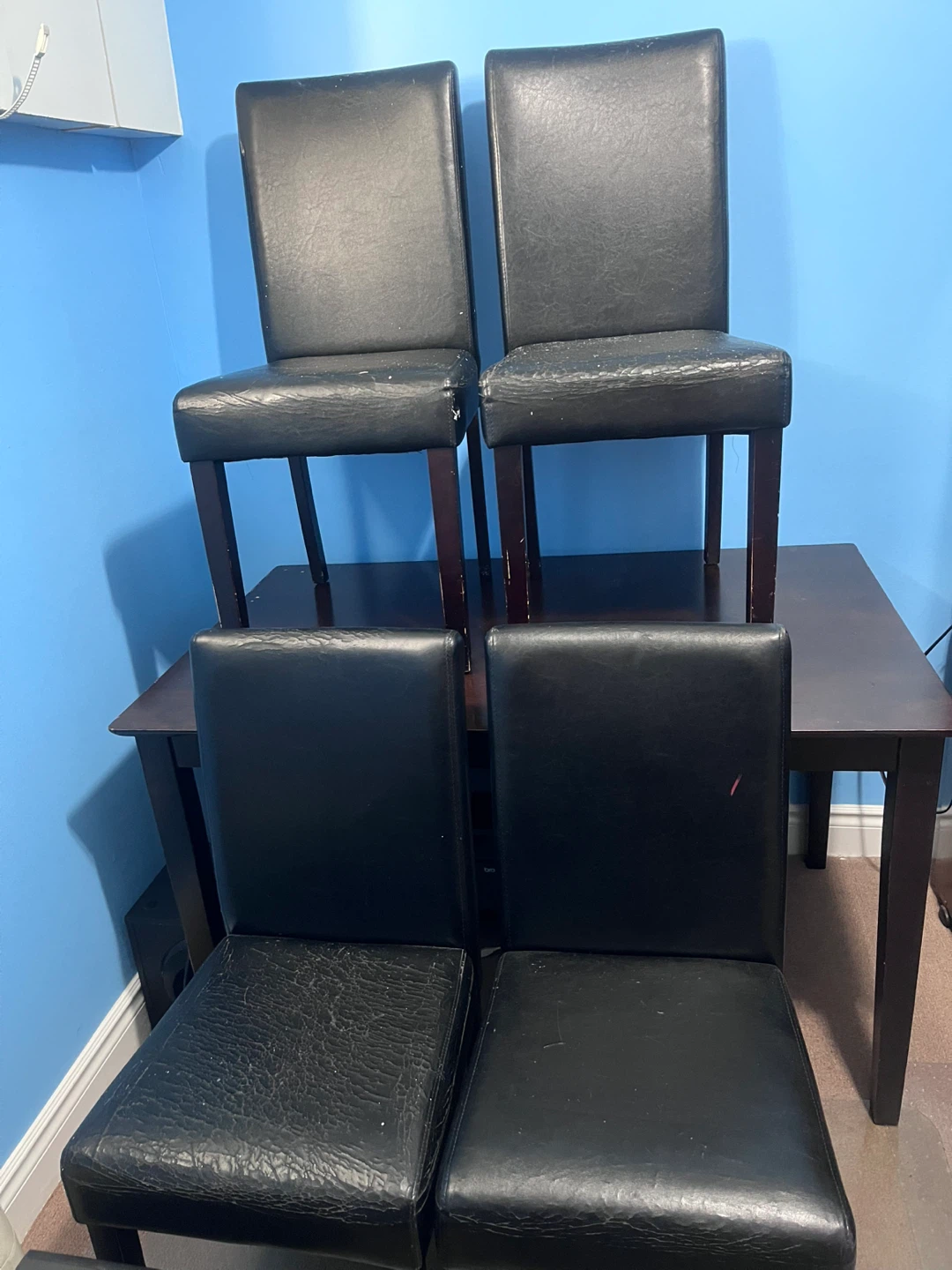 Dining Table with 4 Black Chairs and 3 table lamps