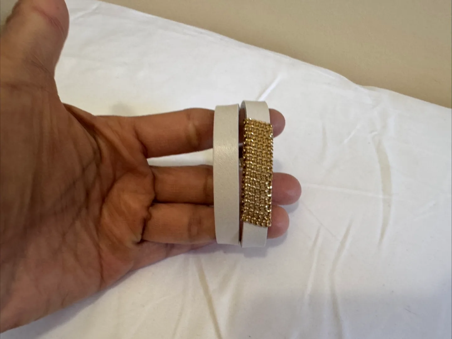 FAC Leather Bracelet - White & Gold thumbnail