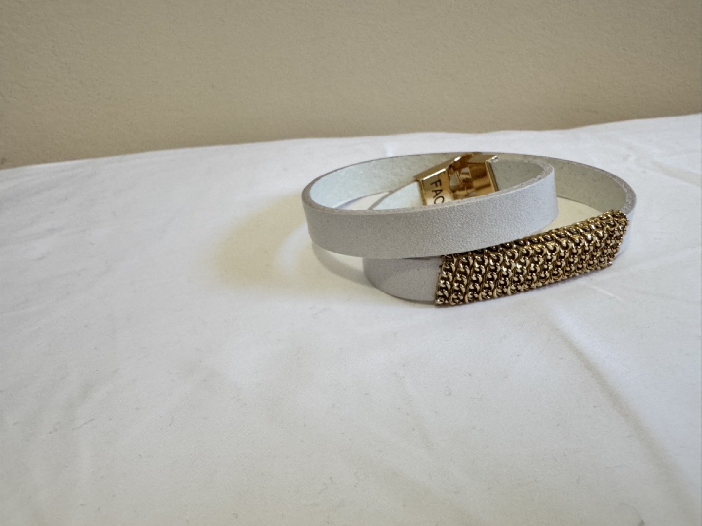 FAC Leather Bracelet - White & Gold - photo 3