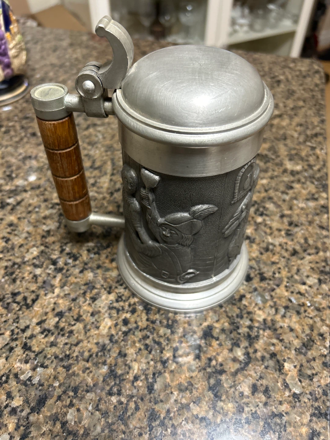 Vintage Pewter Beer Stein with Wood Handle - photo 2