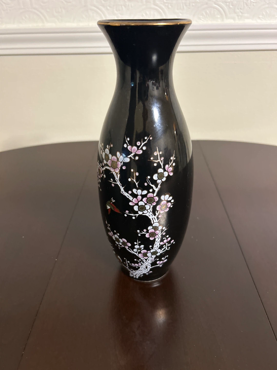 Black Vase with Floral Design