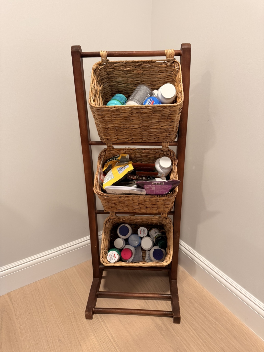 3 Tier Floor Stand with Hyacinth Storage Basket Bins - photo 2