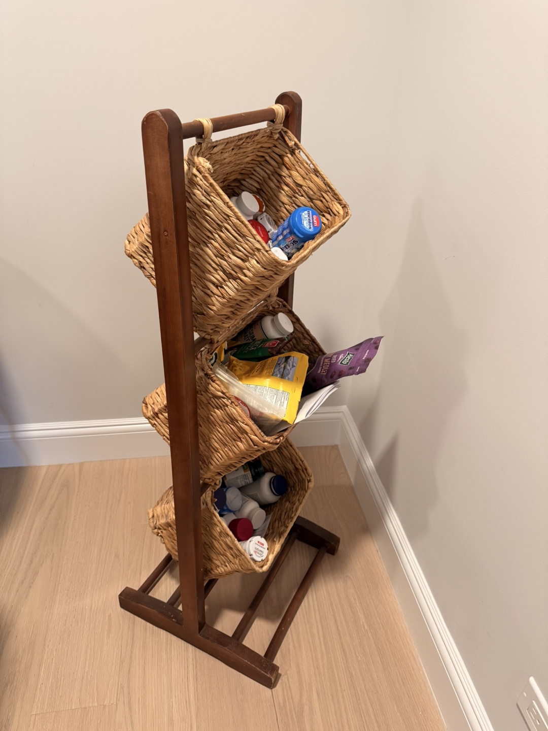 3 Tier Floor Stand with Hyacinth Storage Basket Bins