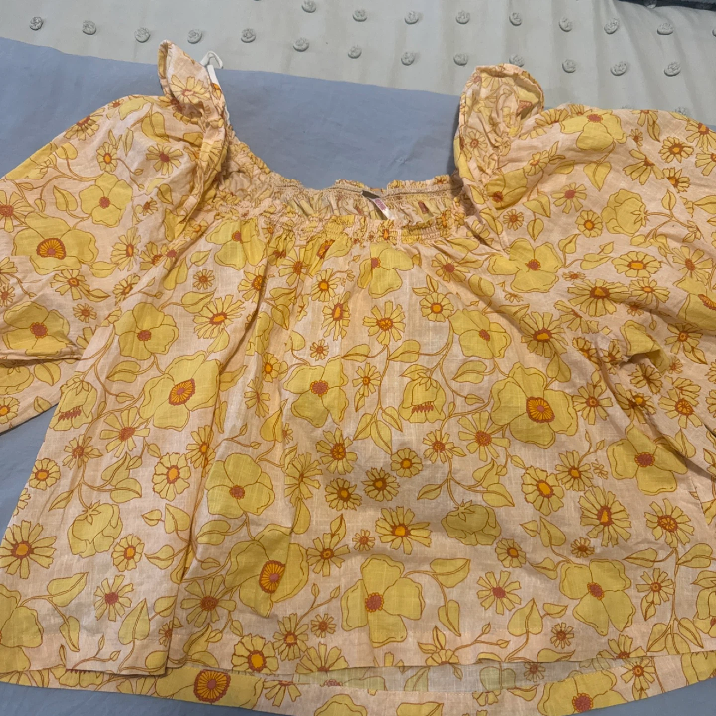 Floral Print Blouse - Yellow free people size large