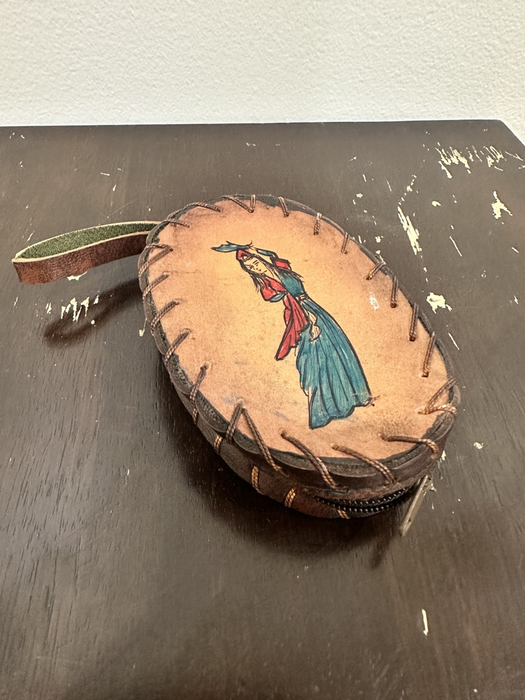 Vintage Genuine Leather Hand-Painted Coin Purse