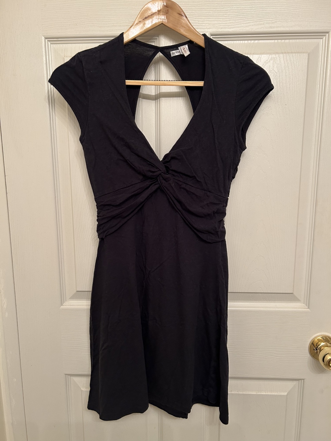 Black Dress Twist Front V Neck