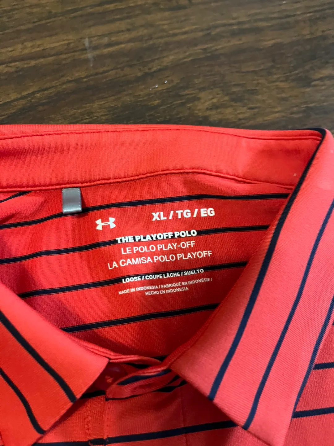 Under Armour Men’s Extra Large Orange Striped Playoff Polo image indicator(2)