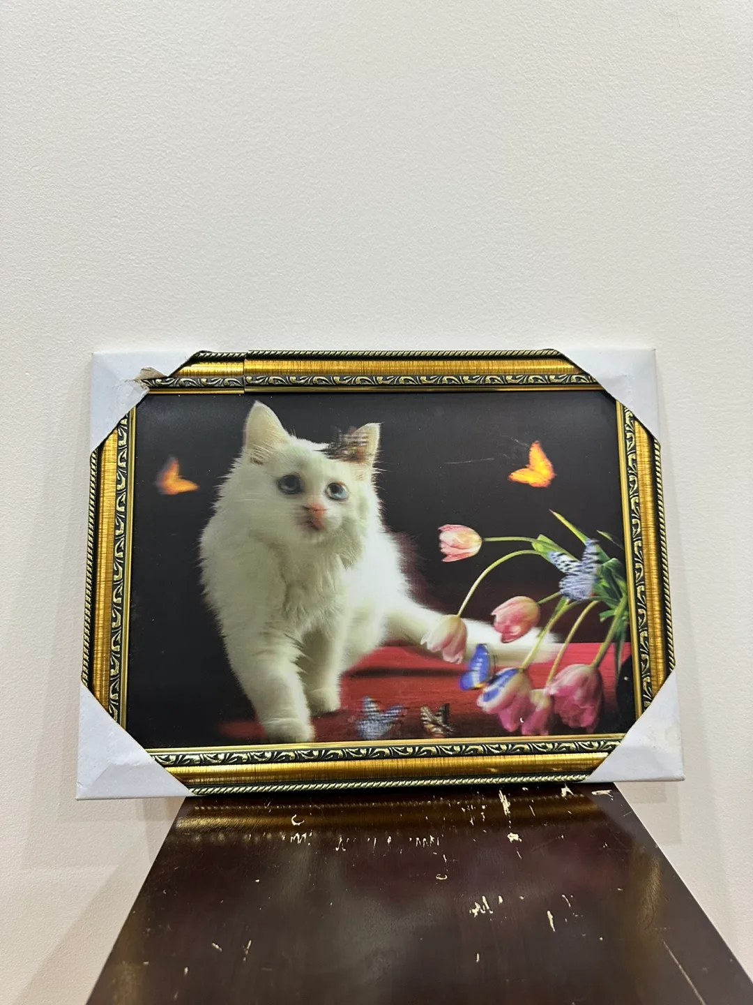 Framed Cat & Flowers Holographic Picture thumbnail