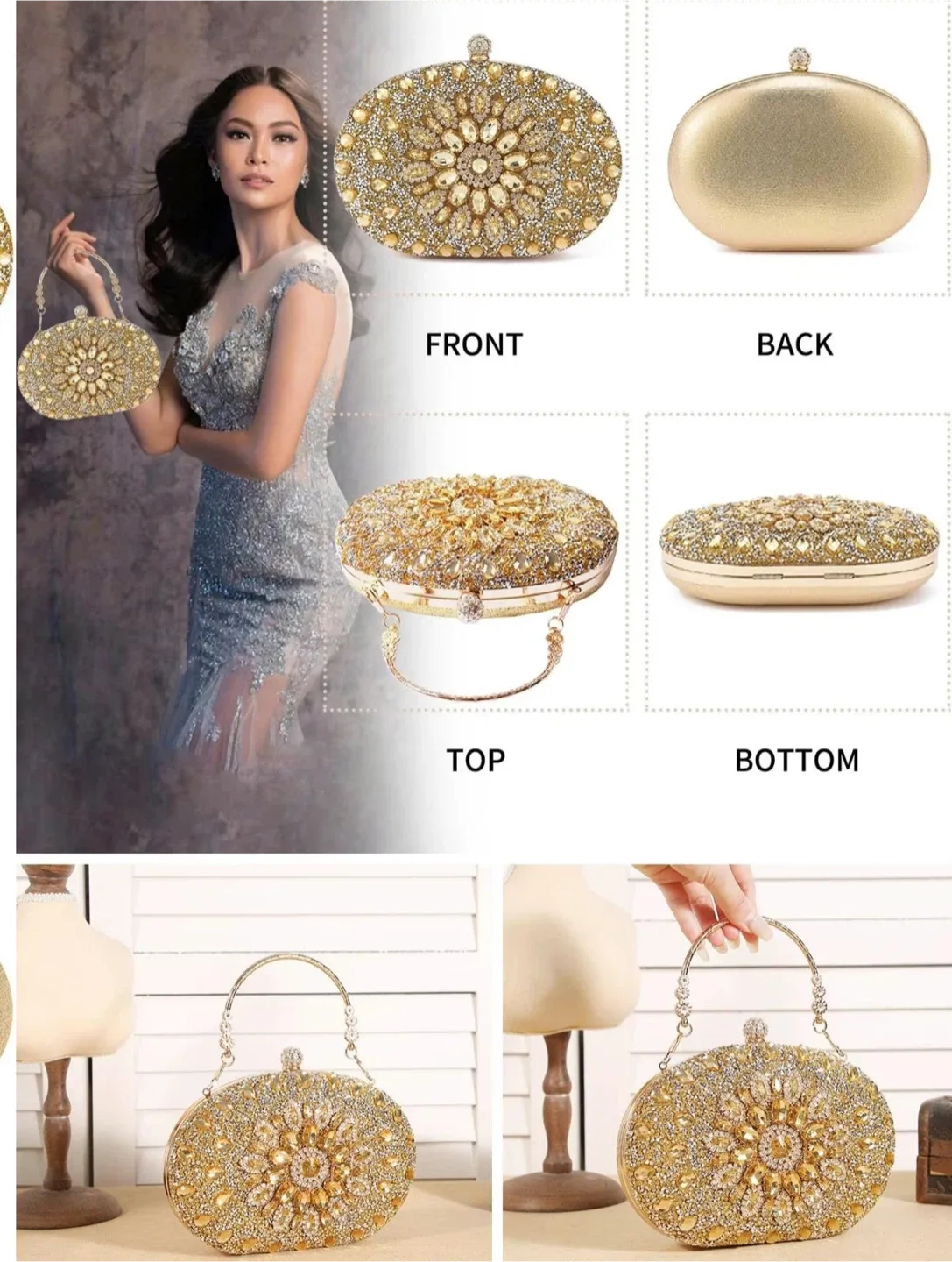 Gold Beaded Evening Clutch Bag image indicator(3)