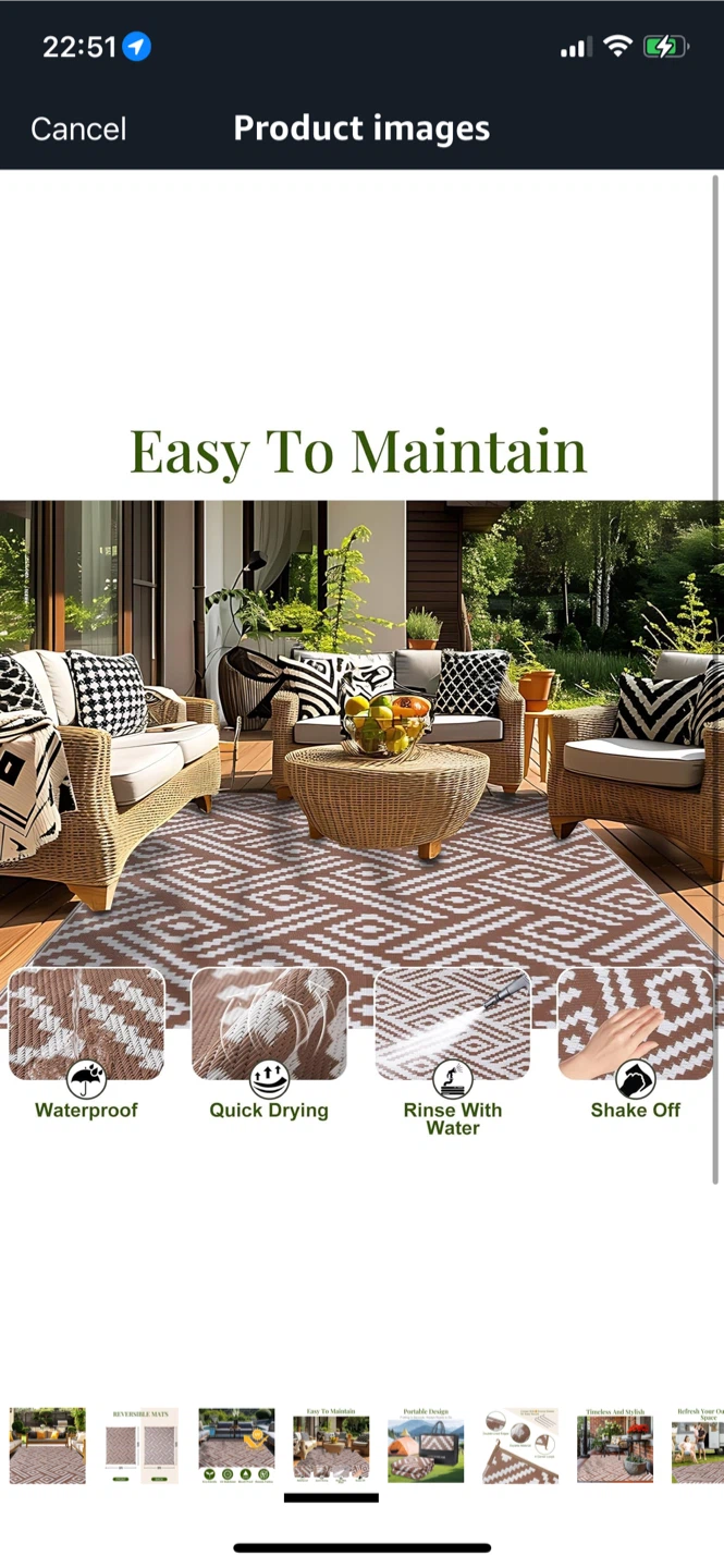 5x8 Ft, Outdoor Rug Waterproof Rug for Patio, Reversible - photo 4