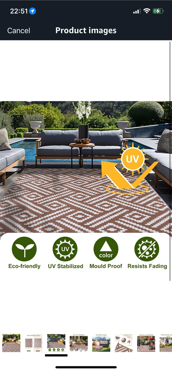 5x8 Ft, Outdoor Rug Waterproof Rug for Patio, Reversible - photo 3