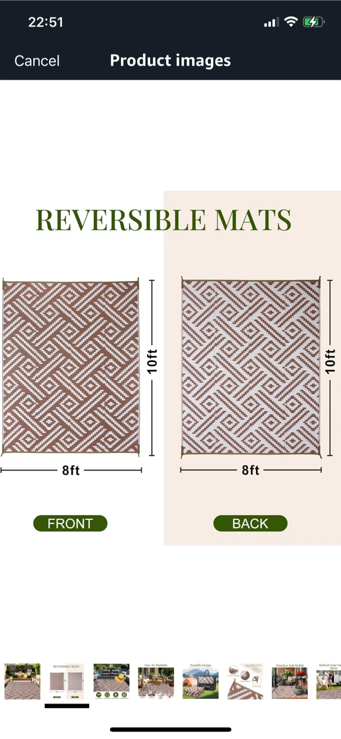 5x8 Ft, Outdoor Rug Waterproof Rug for Patio, Reversible - photo 2
