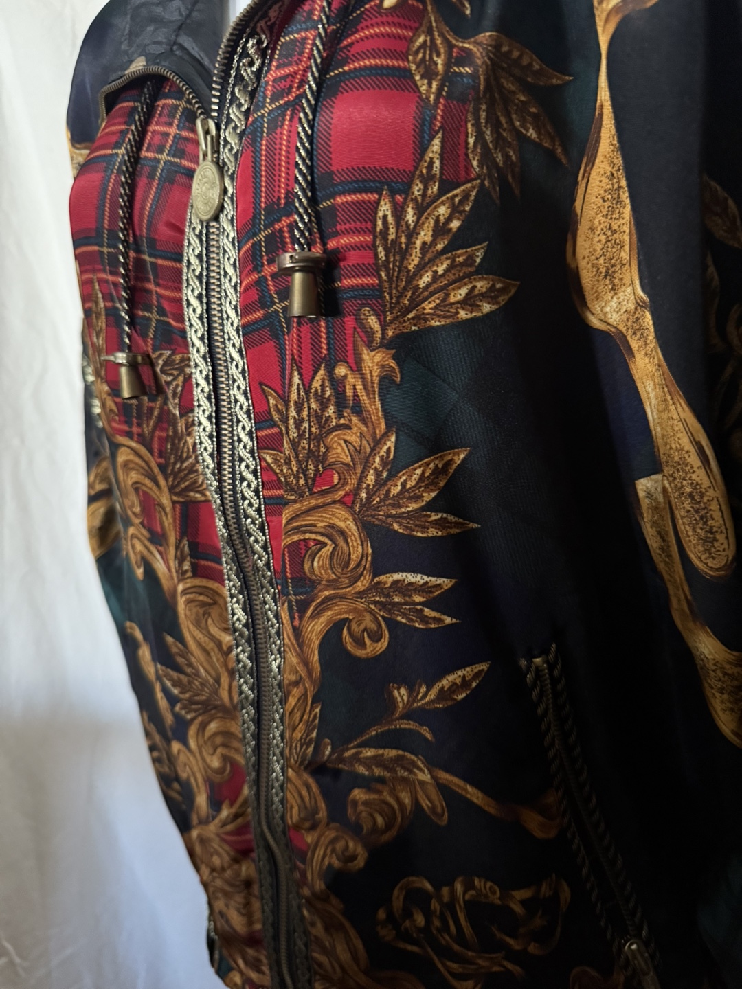 Vintage Plaid & Baroque Print Bomber Jacket - photo 4