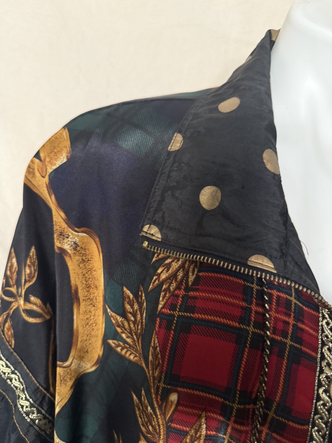 Vintage Plaid & Baroque Print Bomber Jacket - photo 5