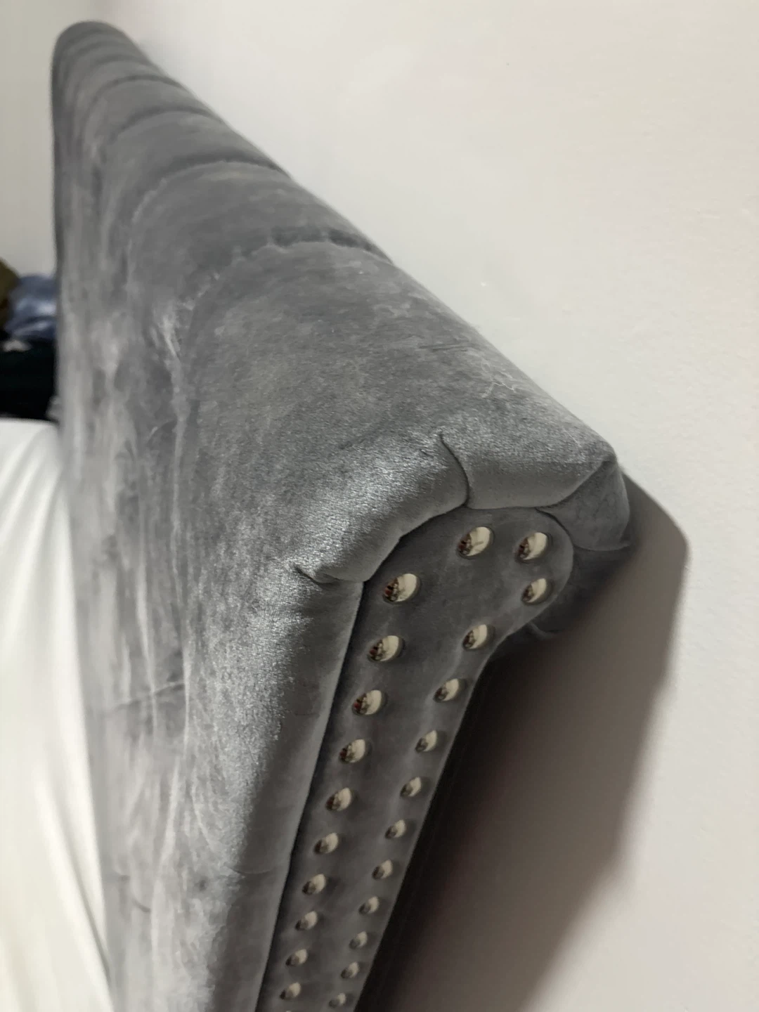 Grey Velvet Queen Headboard