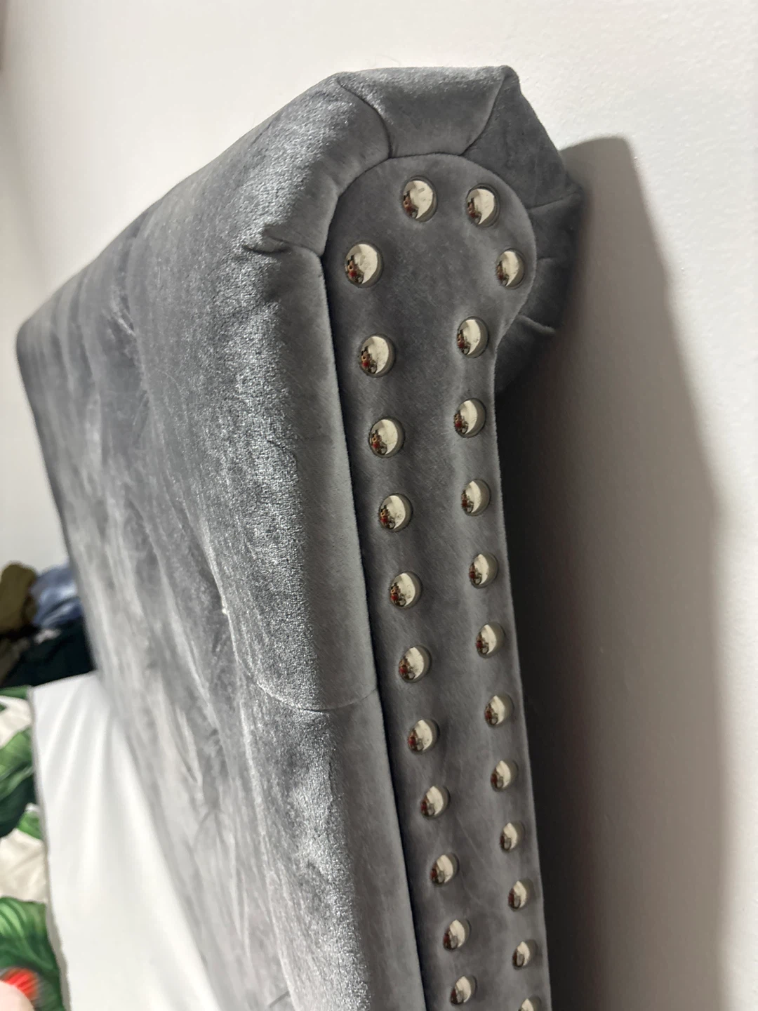 Grey Velvet Queen Headboard - photo 3