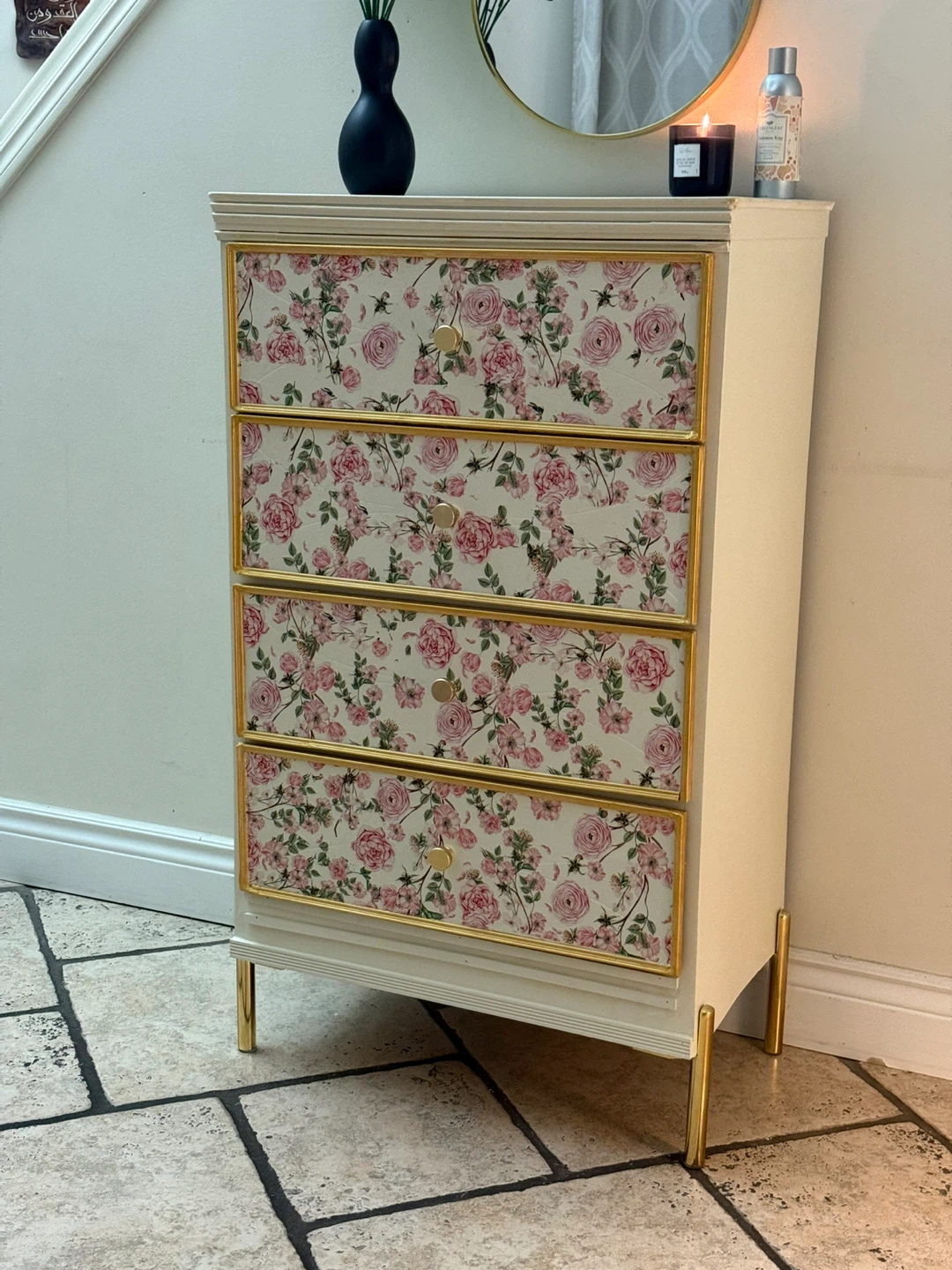 Painted Floral 4-Drawer Dresser