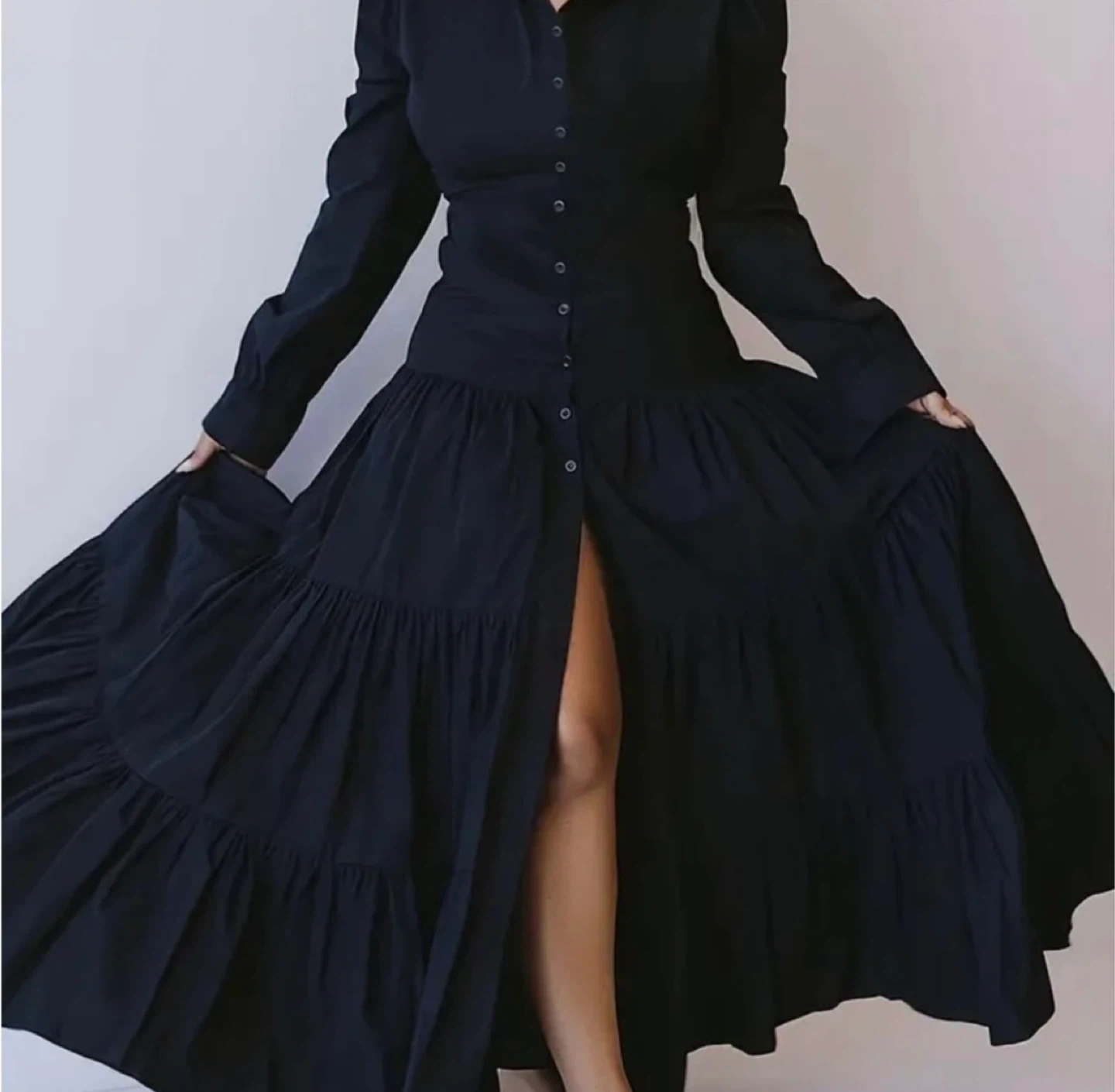 Elegant Black Button-Down Maxi Dress