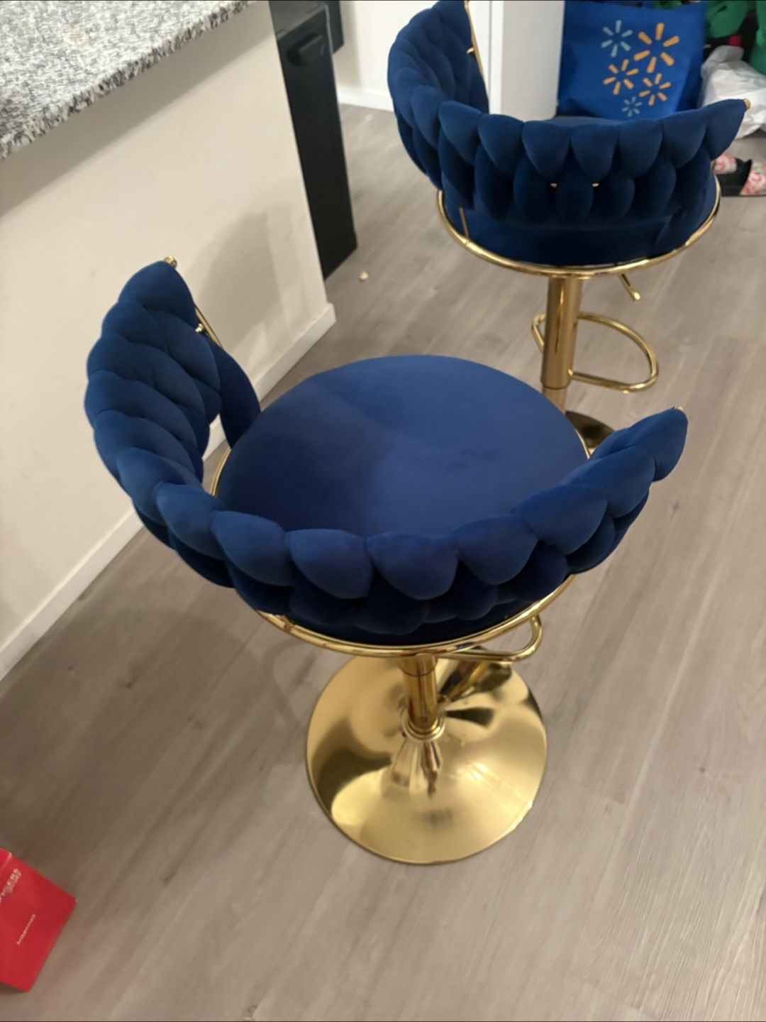 Blue Velvet & Gold Bar Stools (Set of 2) - photo 4