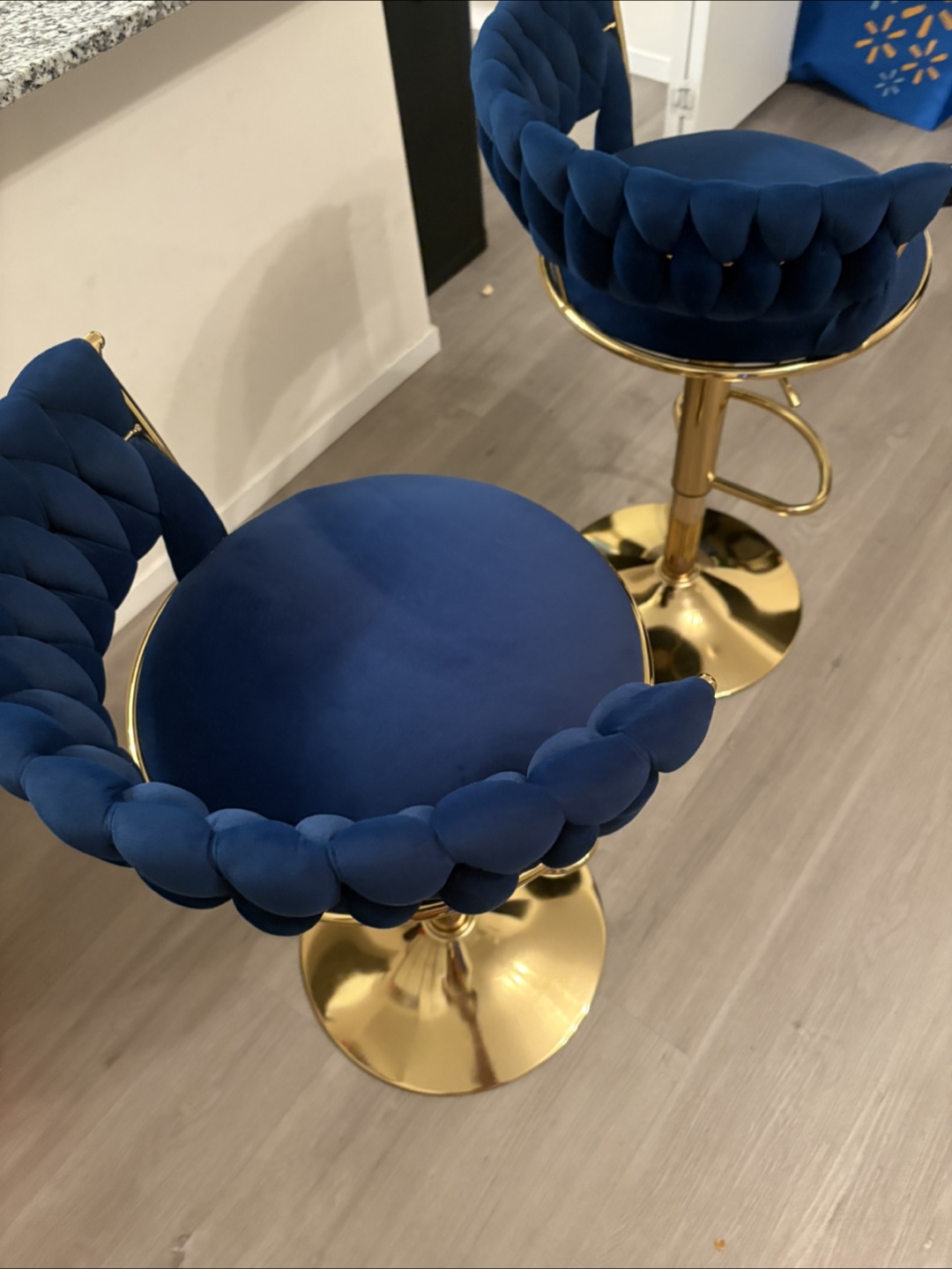 Blue Velvet & Gold Bar Stools (Set of 2) - photo 5