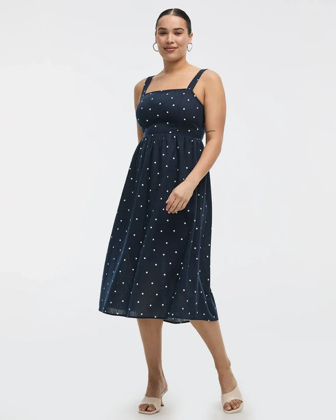 New! - Navy Dot Midi Dress thumbnail