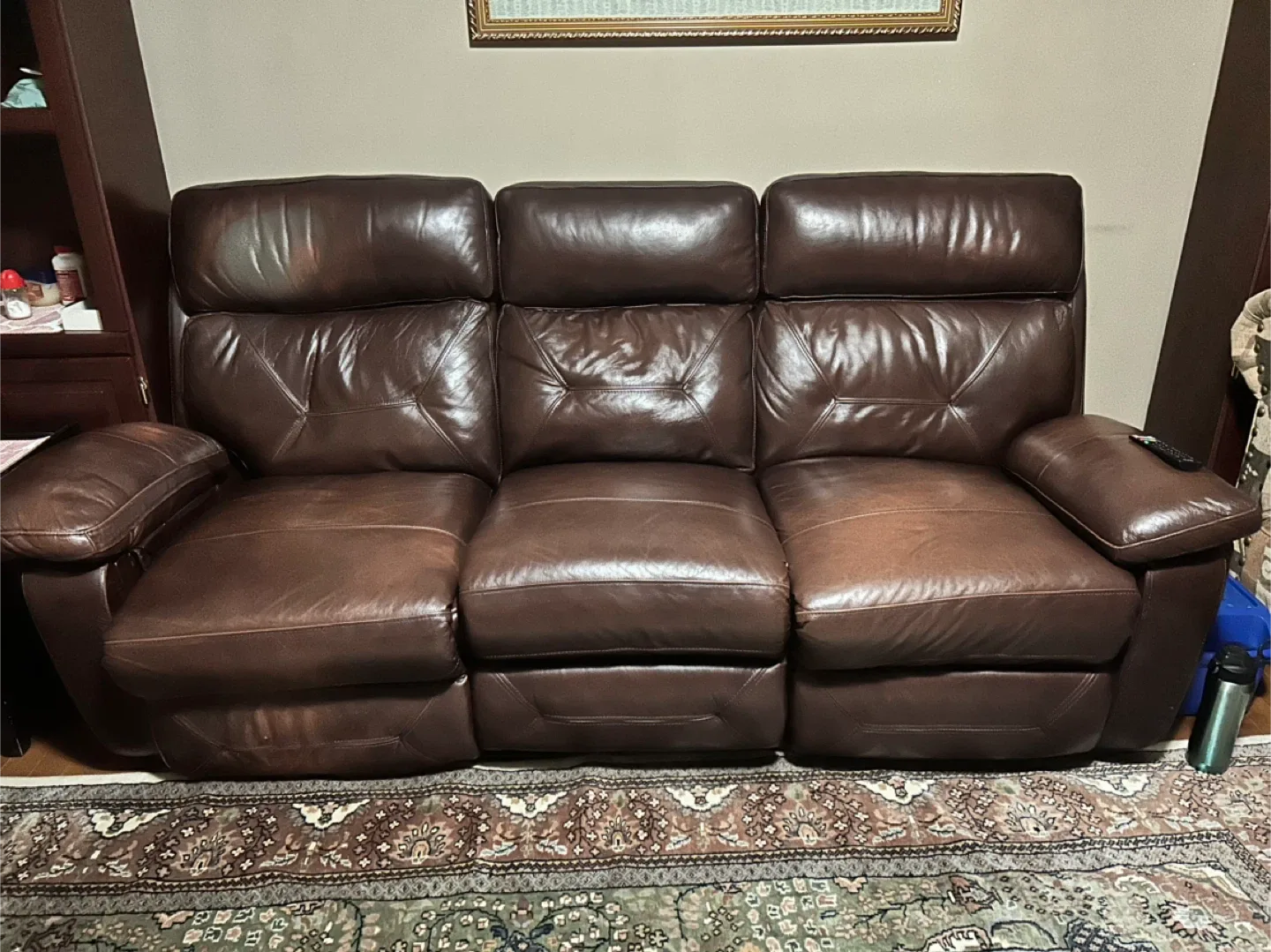 Brown Leather Reclining Sofa thumbnail