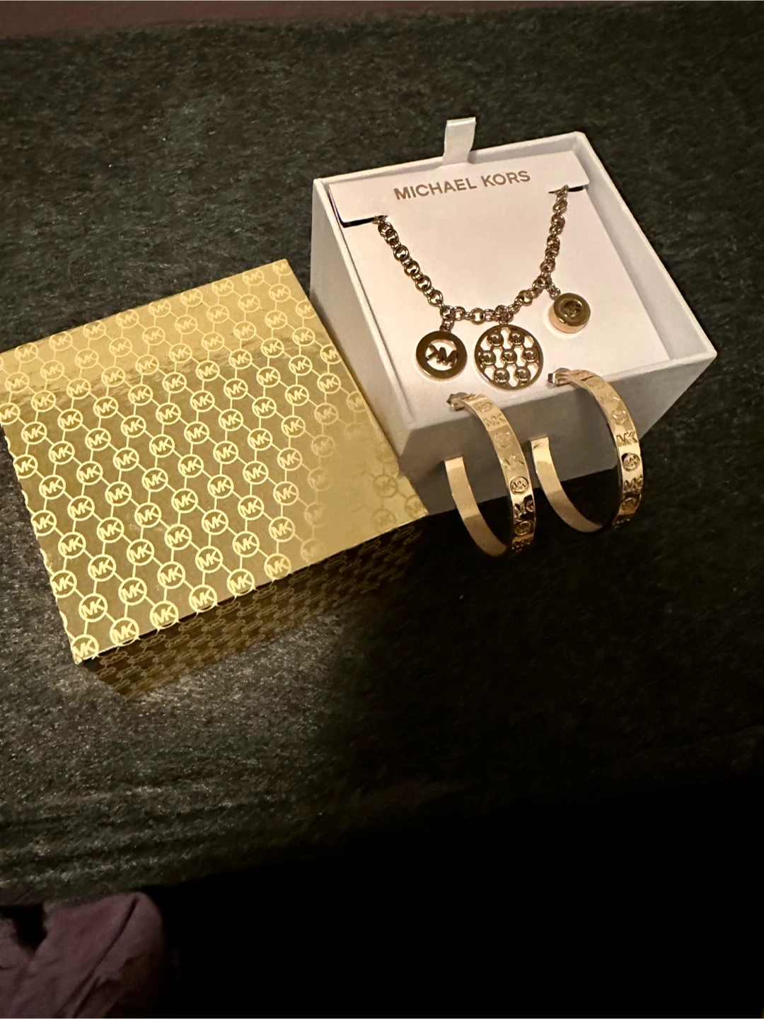 Michael Kors Gold Tone bracelet & Hoop Earrings Set