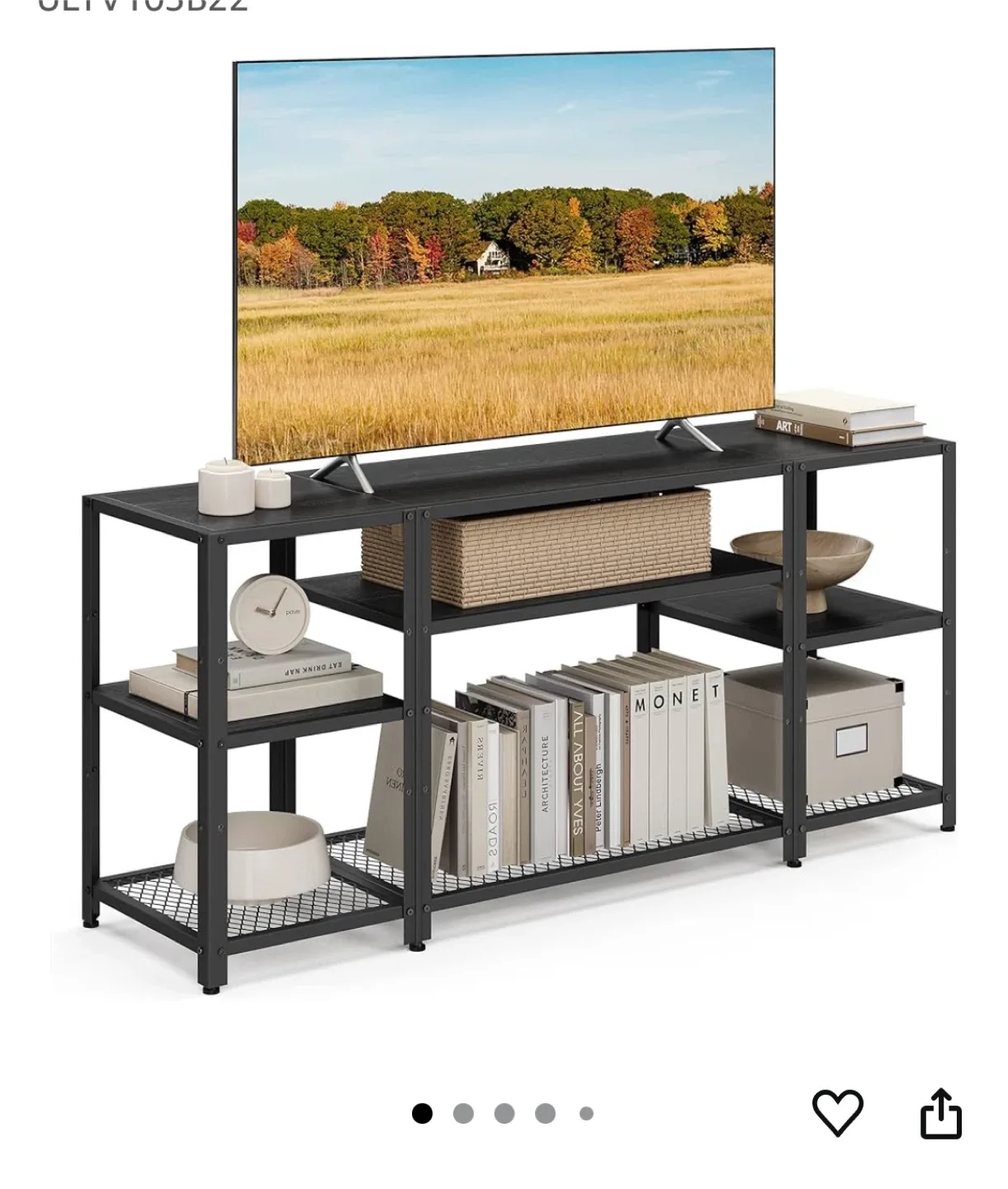 Black TV Stand with Storage Shelves thumbnail