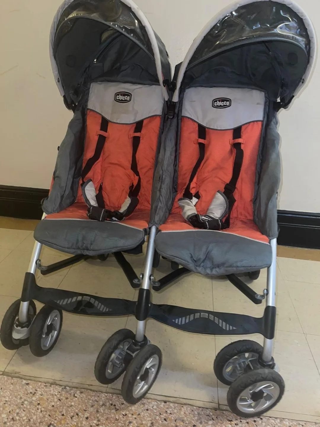 Chicco Double Stroller - Orange & Gray