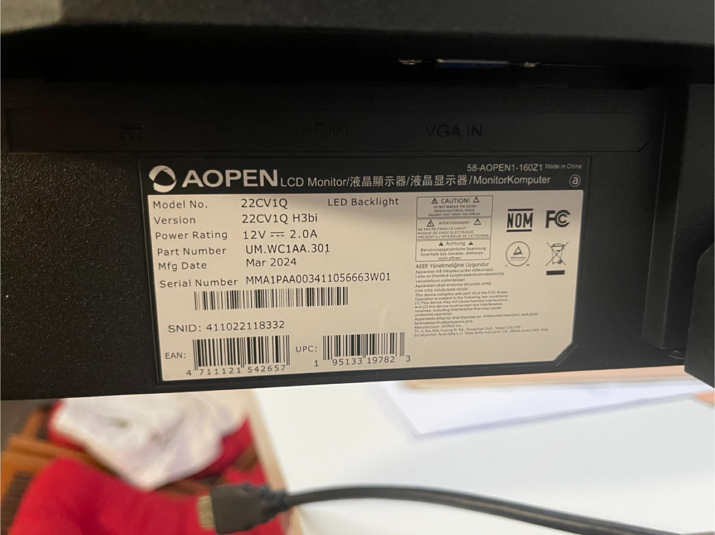AOPEN 22CV1Q bi 21.5" Full HD (1920 x 1080)Monitor - photo 2