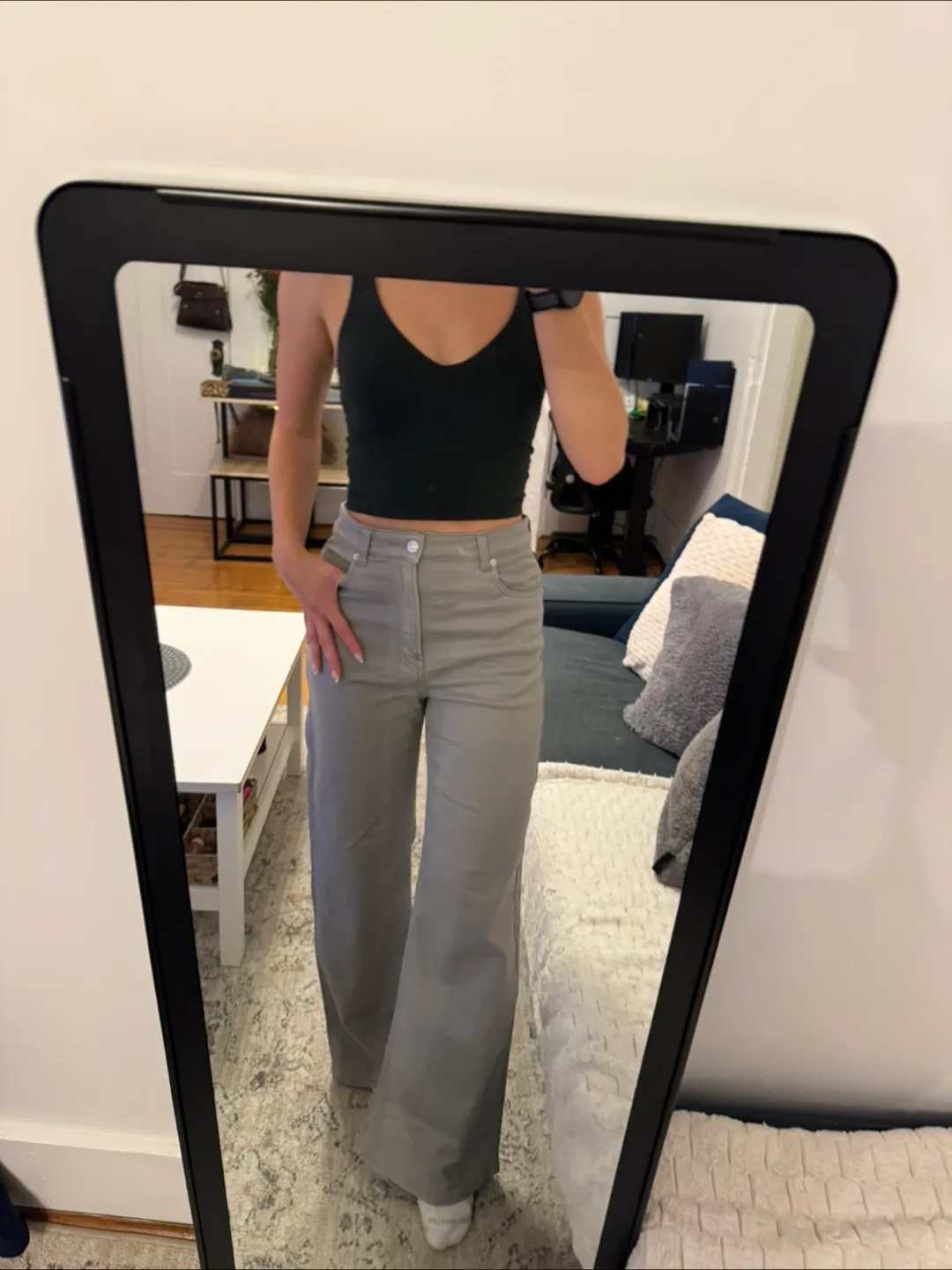 H&M Grey Wide Leg Jeans - US 4 thumbnail