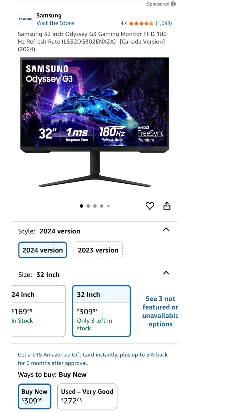 New Sealed Samsung 32" Odyssey G3 Gaming Monitor FHD 180Hz image indicator(2)