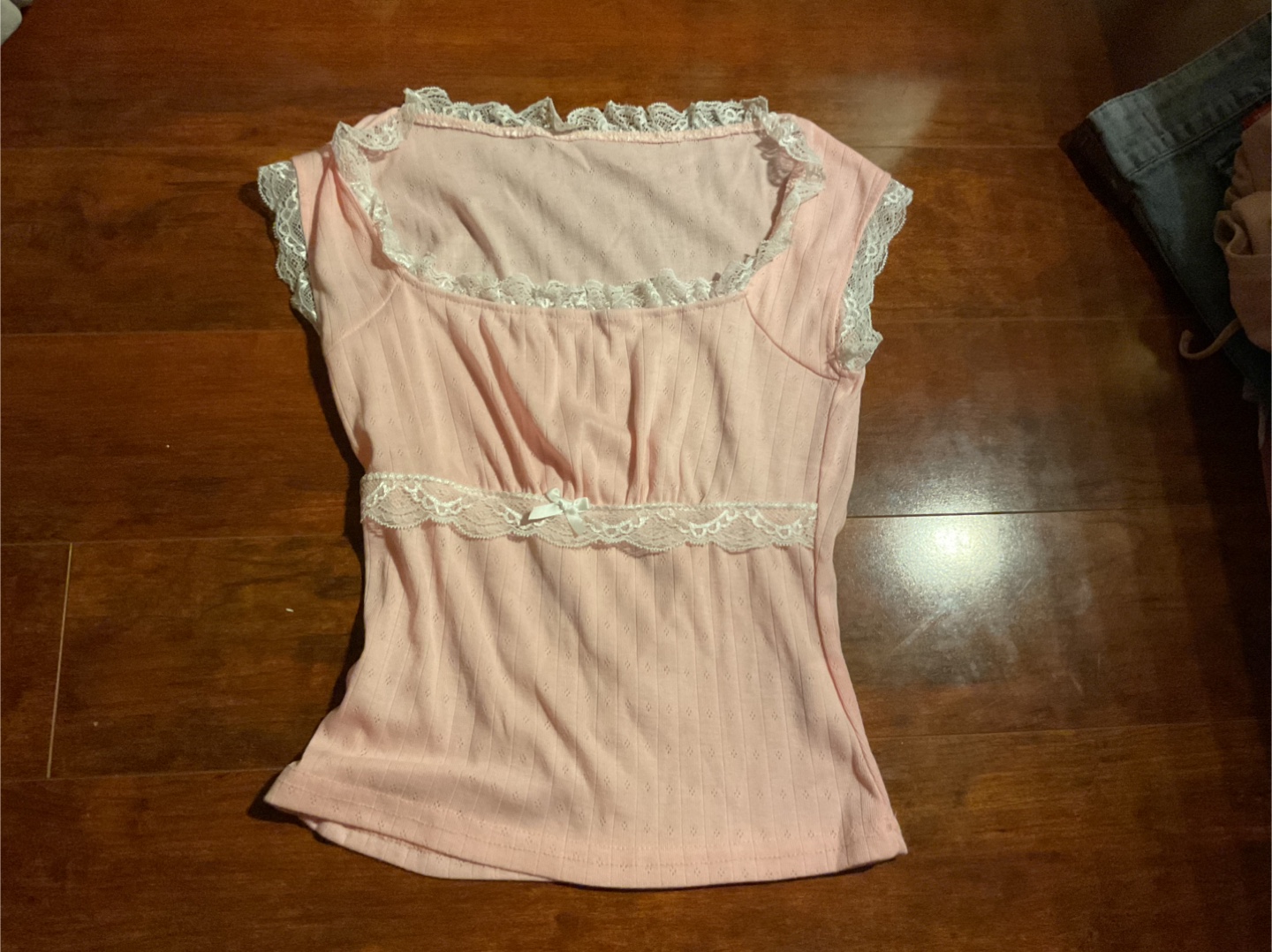 Pink Square Neck Lace Top
