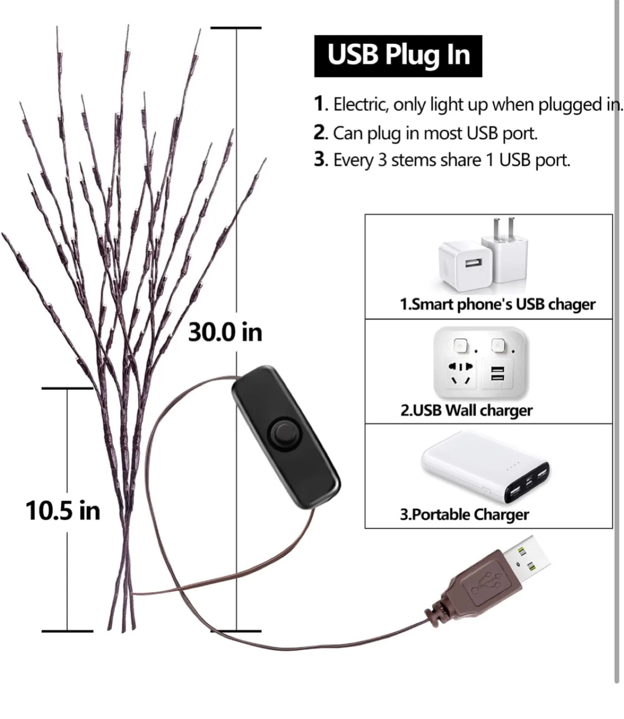 Willow Branch Lights - USB Plug In image indicator(2)