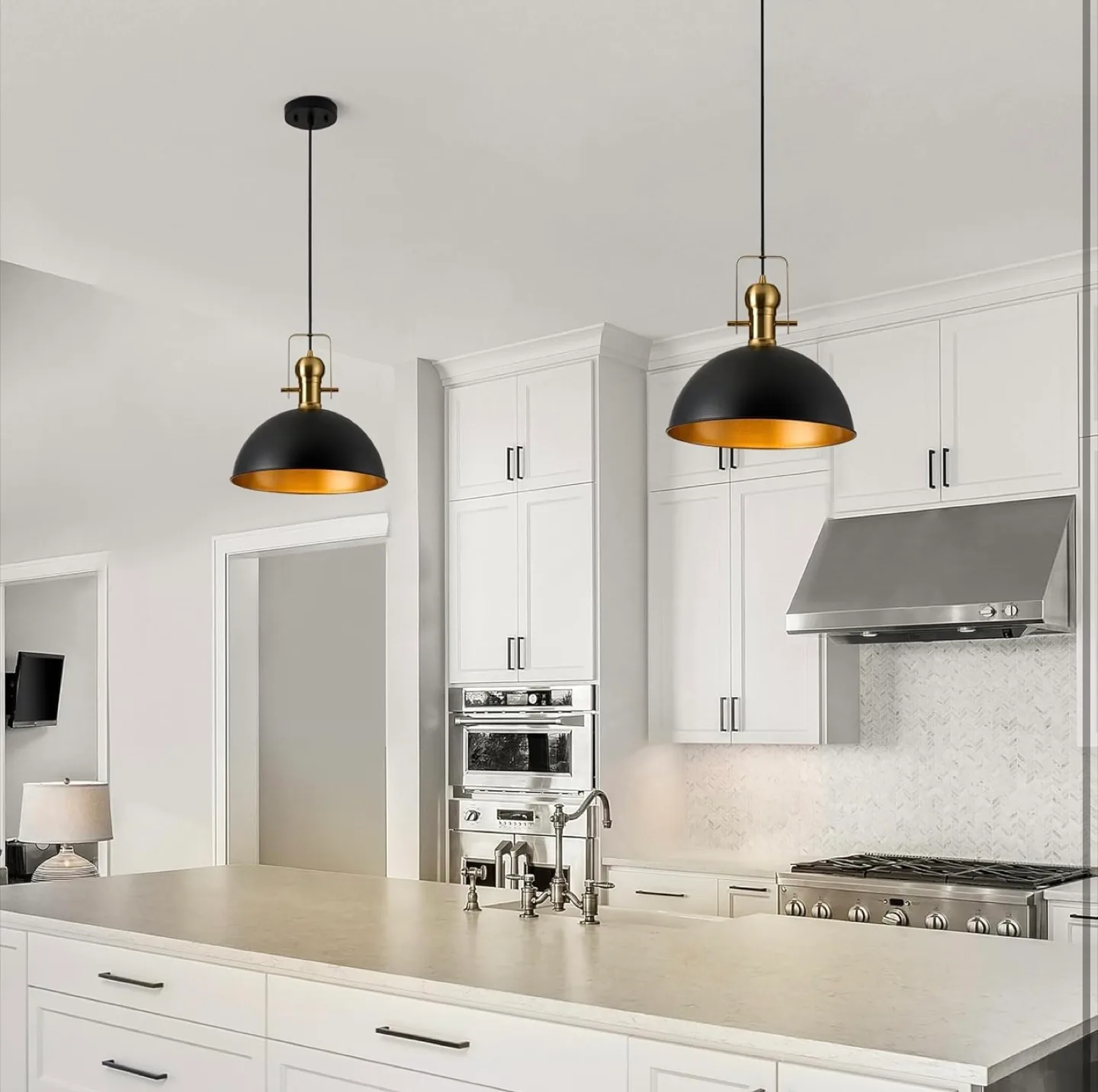 Matte Black & Gold Pendant Light image indicator(6)