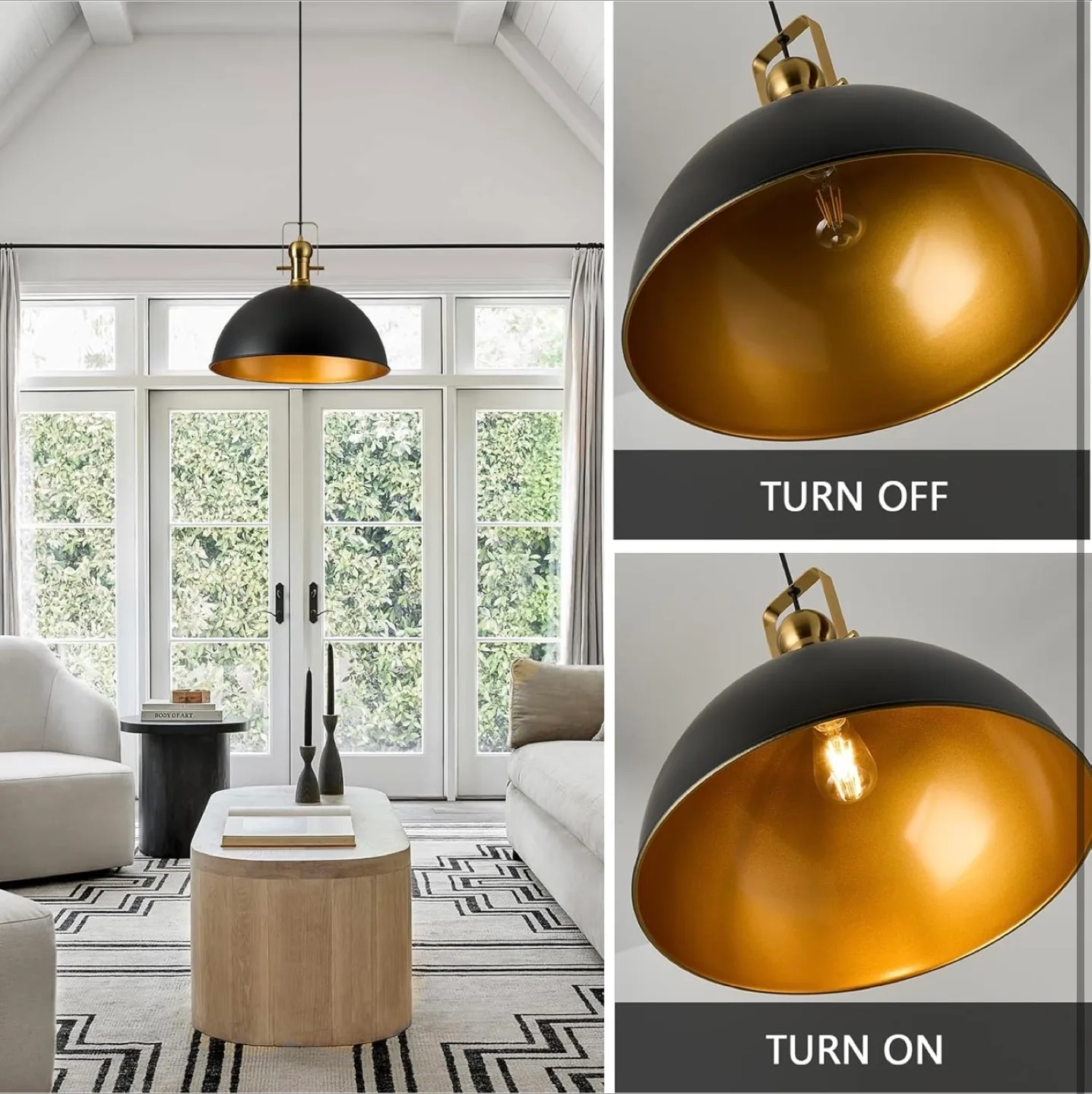 Matte Black & Gold Pendant Light image indicator(4)