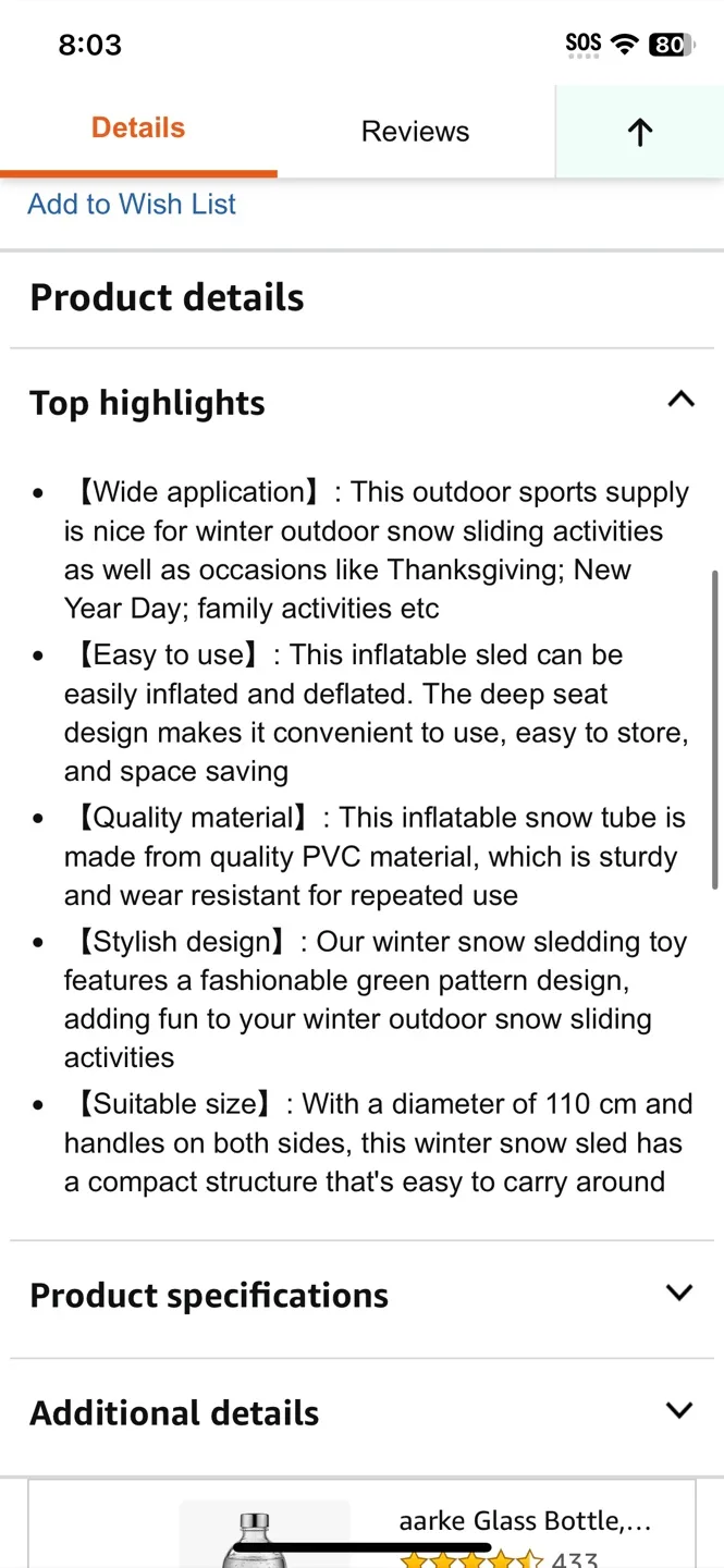 Colaxi Inflatable Snow Tube - Green, 110cm image indicator(2)