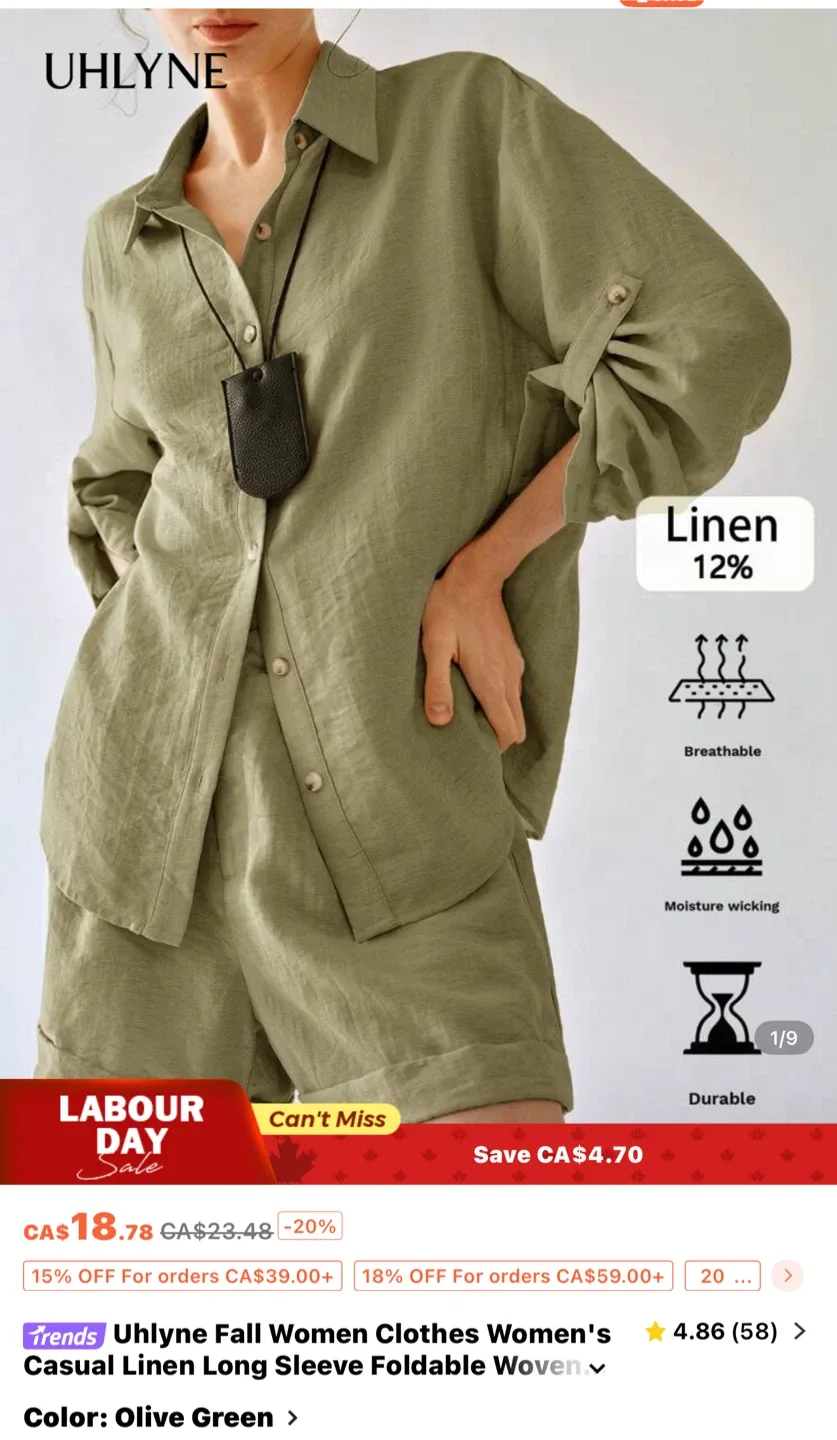 Uhlyne Olive Green Linen Long Sleeve Shirt image indicator(3)