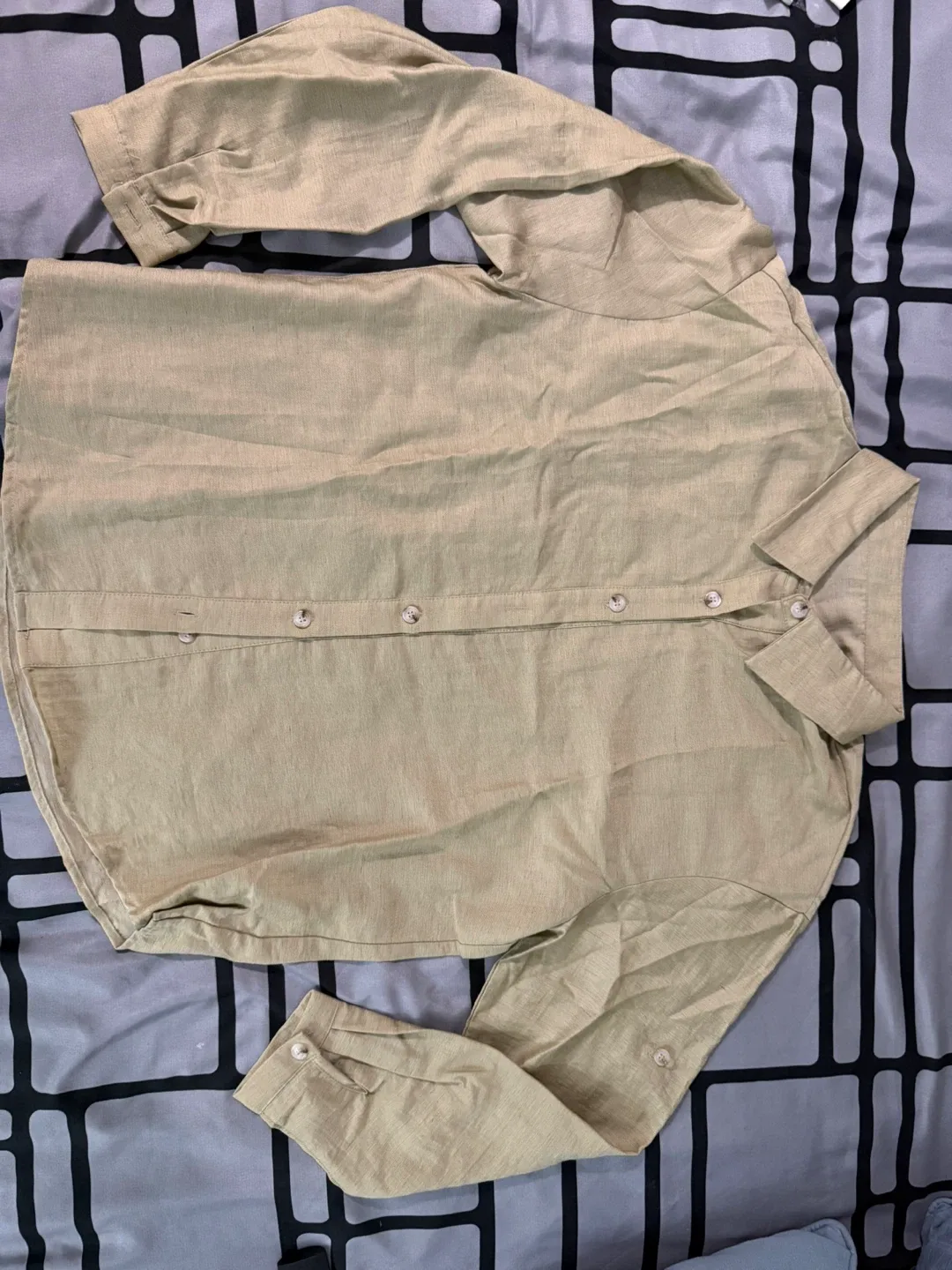 Uhlyne Olive Green Linen Long Sleeve Shirt image indicator(2)