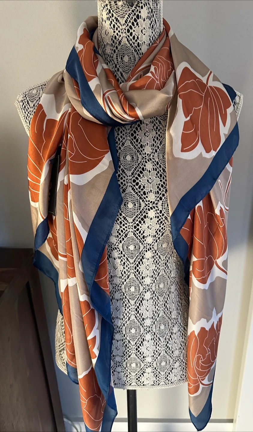 Floral Print Silky Satin  Scarf thumbnail