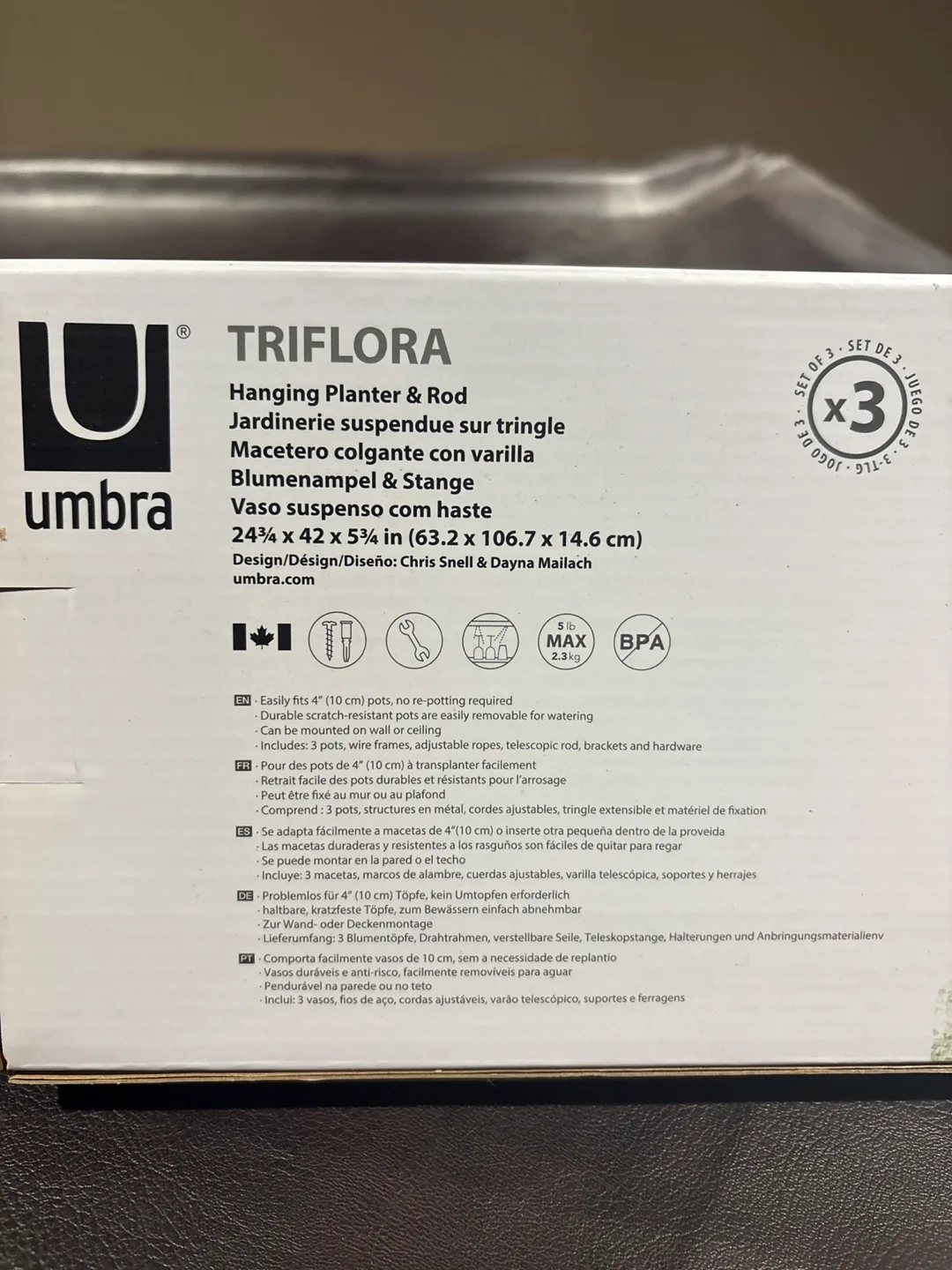 Umbra Triflora 3 Hanging Planters & Rod - NEW image indicator(2)