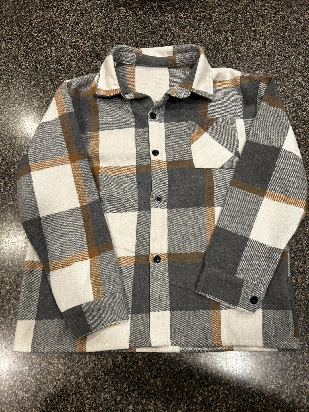 Plaid Flannel Shirt - Gray, White, Brown