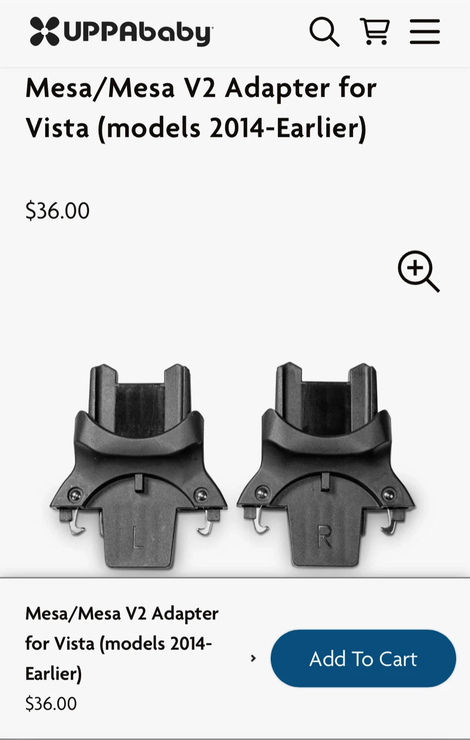 UPPAbaby Mesa/Mesa V2 Adapter for Vista (2014-Earlier)