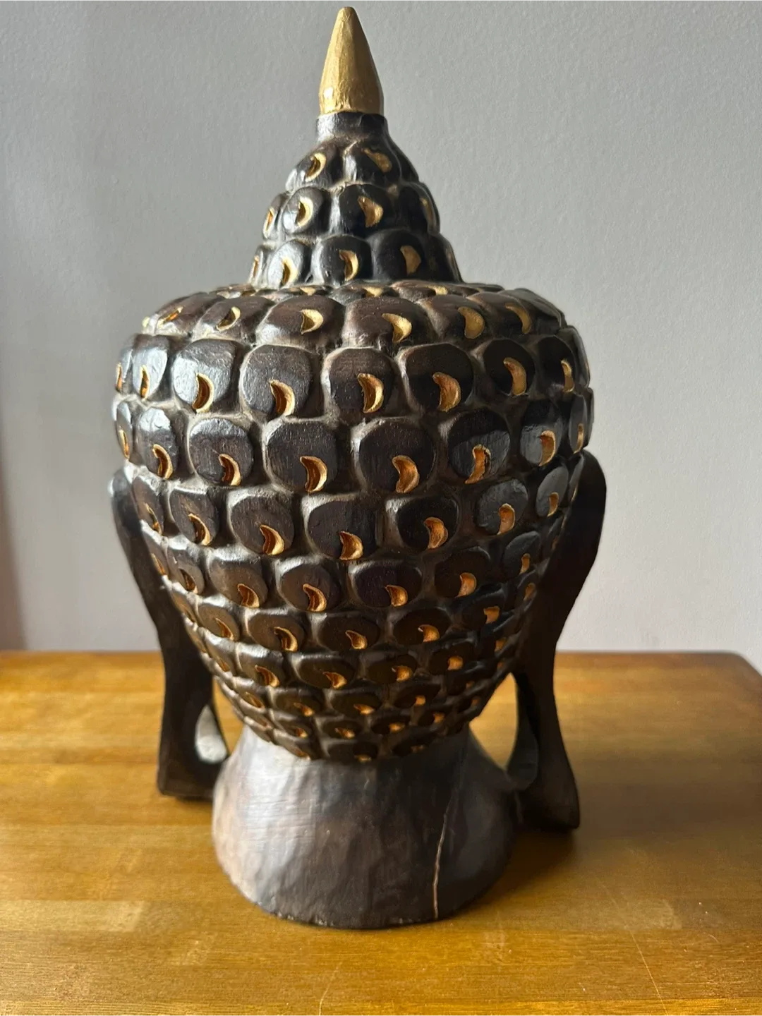 Hand-Carved Wooden Buddha Head Statue image indicator(2)