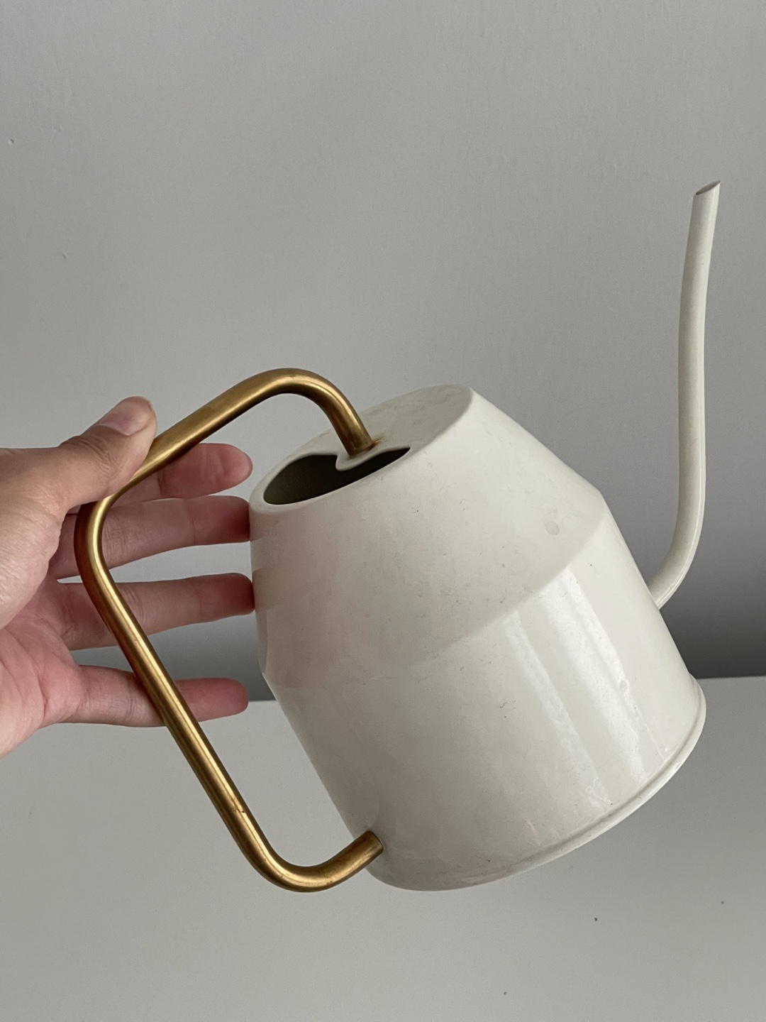 Cream Watering Can with Gold Handle