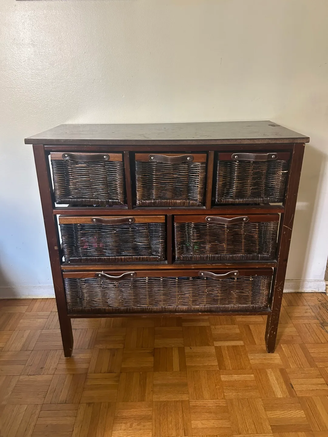 Wooden Cabinet with Wicker Baskets MUST GO thumbnail