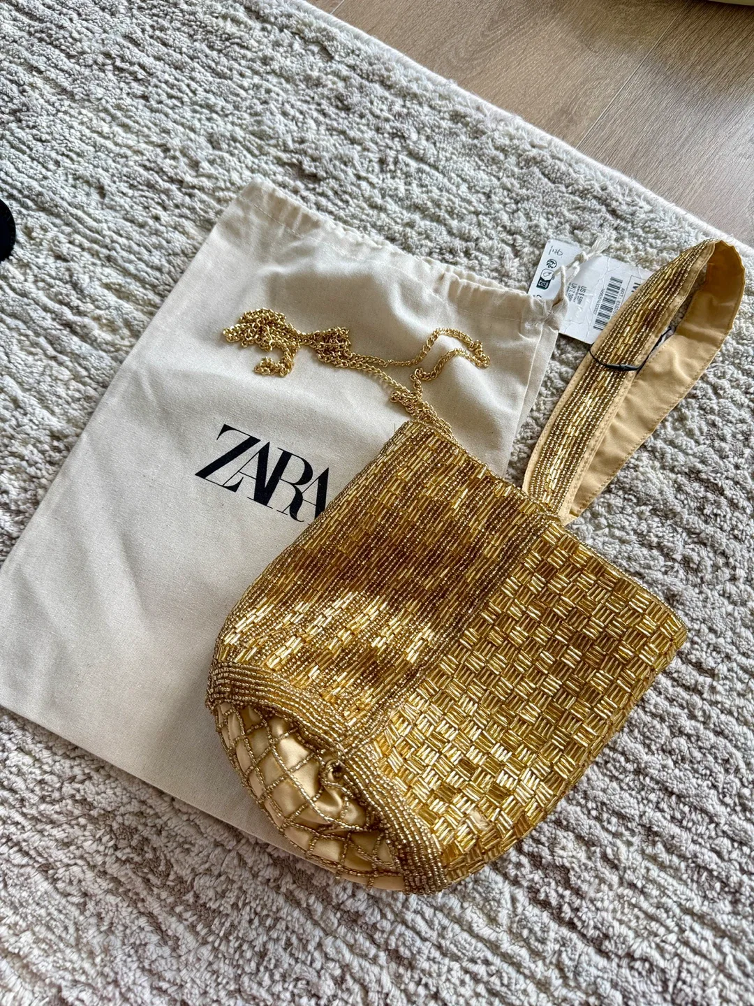 Zara Gold Beaded Bucket Bag with Dust Bag thumbnail