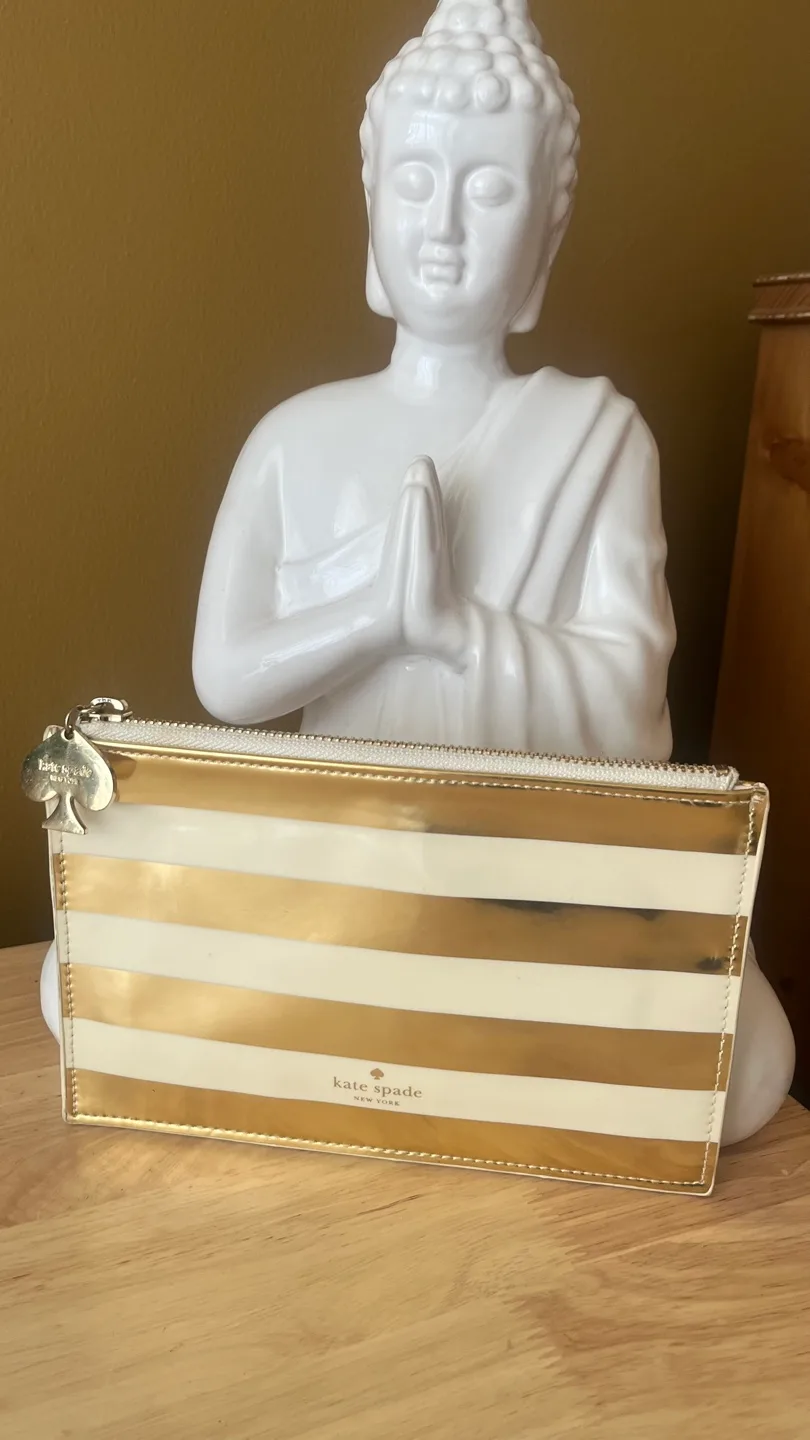 Kate Spade Pouch - Gold & White Stripes thumbnail
